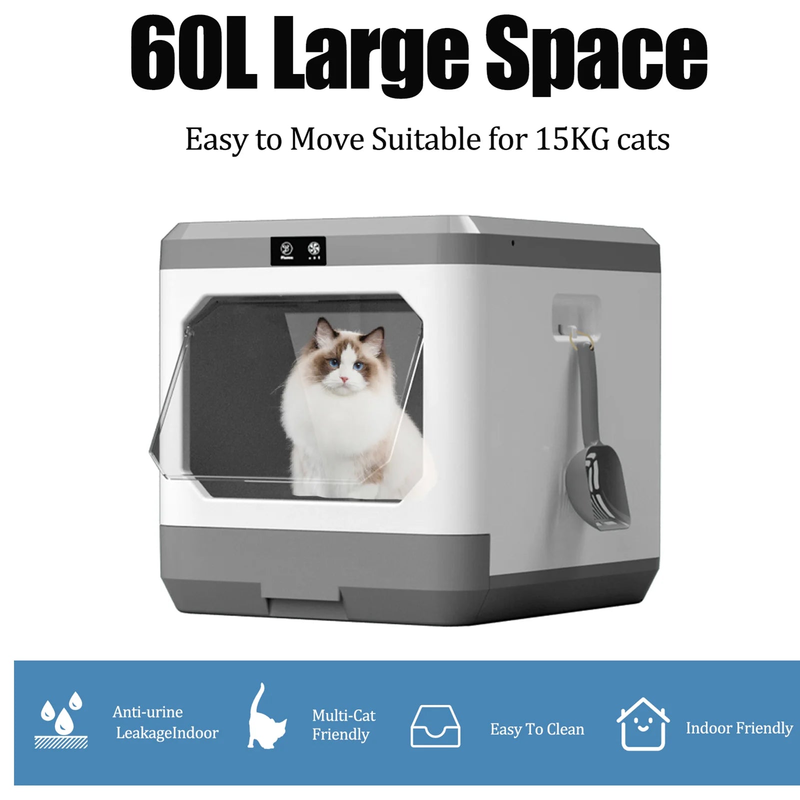 Litter Box, Large Cat Litter Box Enclosure Furniture, Odor Removal, Enclosed Cat Pottywith Cat Litter Scoop, Drawer Type Cat Litter Pan Easy Cleaning and Scoop.