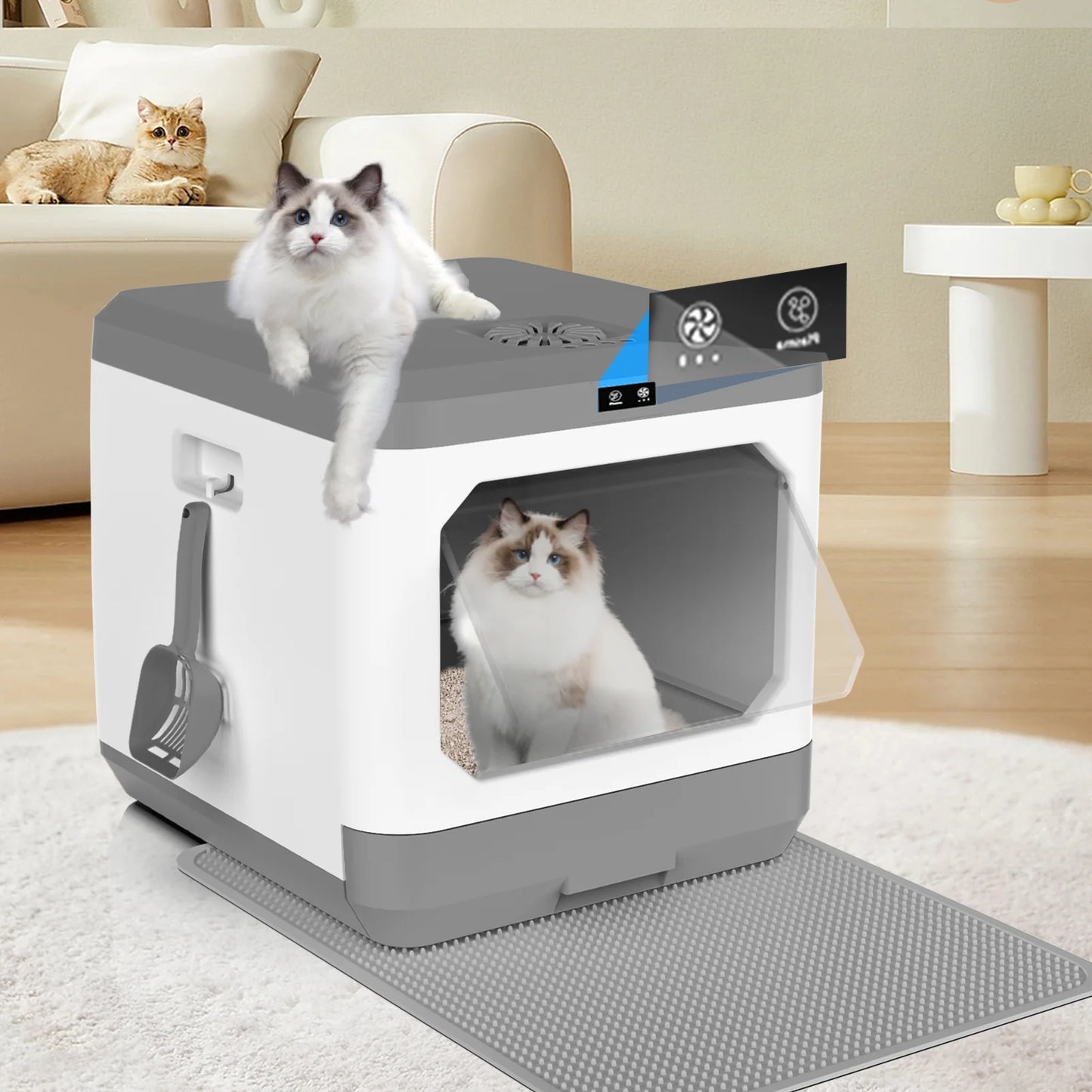 Litter Box, Large Cat Litter Box Enclosure Furniture, Odor Removal, Enclosed Cat Pottywith Cat Litter Scoop, Drawer Type Cat Litter Pan Easy Cleaning and Scoop.