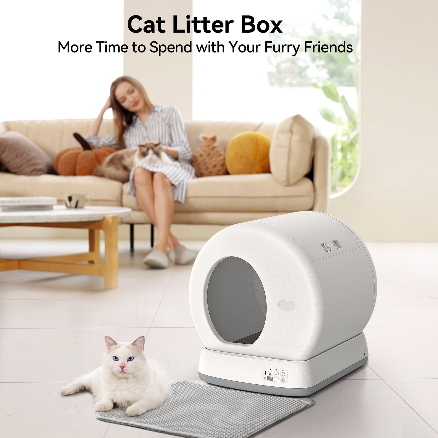 Smart Automatic Self-Cleaning Cat Litter Box, APP Control/Integrated Safety Protection, White